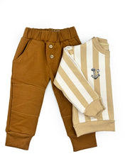 PACK JOGGER CAMEL + POLERÓN RAYAS BEIGE