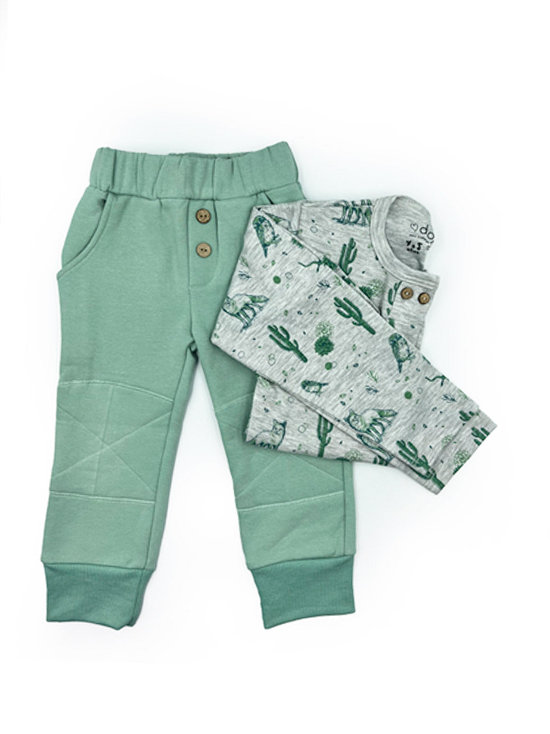 PACK JOGGER CEMENTO / POLERA ZORRITO CULPEO VERDE