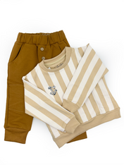 PACK JOGGER CAMEL + POLERÓN RAYAS BEIGE