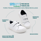 PUMO SCHOOL | ZAPATILLA BAREFOOT BLANCA KIDS ♻️  PUNTERA PLASTICA REFORZADA (velcro extra gris y stickers de 🎁)