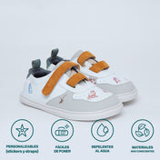 SUKI GRIS | ZAPATILLA BAREFOOT KIDS (velcros extra en mostaza + stickers de 🎁)